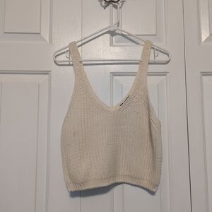 Lulu's Cream Knit V-Neck Cropped Tank